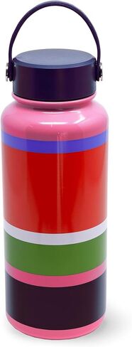 Kate Spade New York Large Insulated Stainless Steel Water Bottle, 33 Ounce Metal Water Bottle, Double Wall Travel Tumbler with Lid (Sunny Day Stripe) in Saudi Arabia