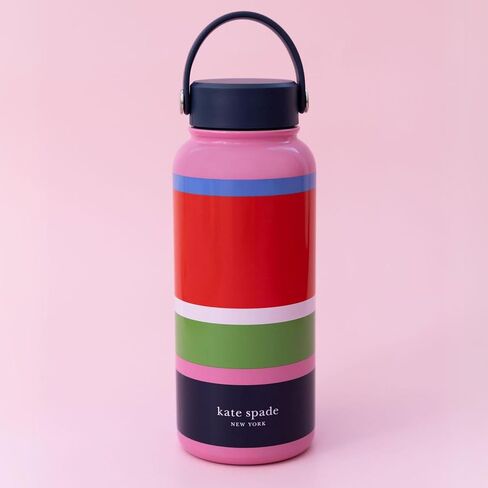 Kate Spade New York Large Insulated Stainless Steel Water Bottle, 33 Ounce Metal Water Bottle, Double Wall Travel Tumbler with Lid (Sunny Day Stripe) in Saudi Arabia
