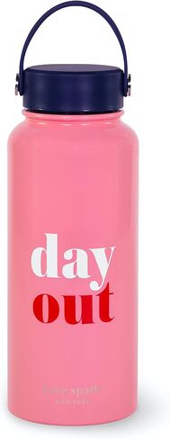 Kate Spade New York Large Insulated Stainless Steel Water Bottle, 33 Ounce Metal Water Bottle, Double Wall Travel Tumbler with Lid (Sunny Day Stripe) in Saudi Arabia
