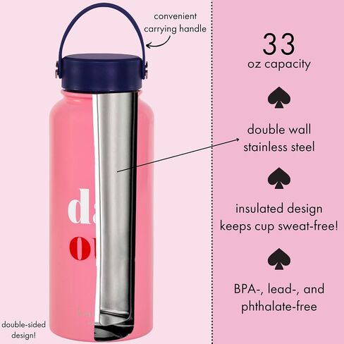 Kate Spade New York Large Insulated Stainless Steel Water Bottle, 33 Ounce Metal Water Bottle, Double Wall Travel Tumbler with Lid (Sunny Day Stripe) in Saudi Arabia