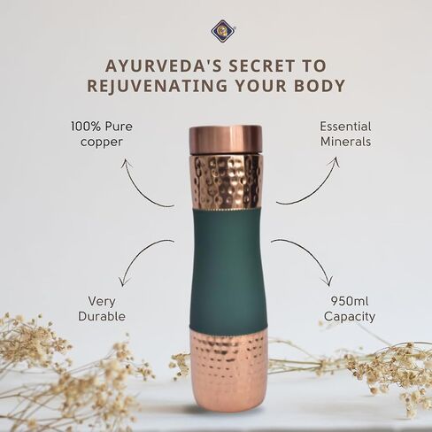 BA Antique Style Embossed Pure Copper Water Bottle for Drinking Handcrafted Ayurvedic Copper Water Bottle Stylish Trendy Copper Bottle Water Vessel 950ml,32 OZ in Saudi Arabia