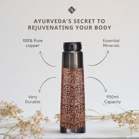 BA Antique Style Embossed Pure Copper Water Bottle for Drinking Handcrafted Ayurvedic Copper Water Bottle Stylish Trendy Copper Bottle Water Vessel 950ml,32 OZ in Saudi Arabia