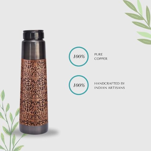 BA Antique Style Embossed Pure Copper Water Bottle for Drinking Handcrafted Ayurvedic Copper Water Bottle Stylish Trendy Copper Bottle Water Vessel 950ml,32 OZ in Saudi Arabia