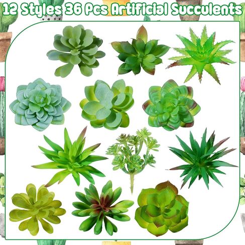 36 مجموعة من النباتات العصارية الاصطناعية بوعاء مع دلاء وعلامات شكر لتزيين المنزل والزفاف in Saudi Arabia