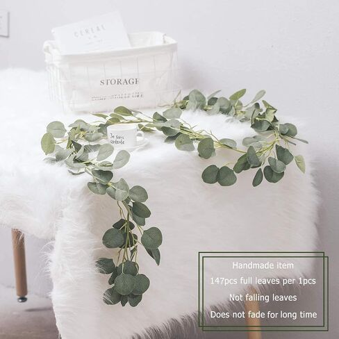 AIOR Eucalyptus Leaves 6.5FT Artificial Vines Eucalyptus Leaves Garland Greenery Garlands Silk Eucalyptus Leaves fake vines Wedding Backdrop Arch Wall Party Table Decor Apartment Room Decor in Saudi Arabia