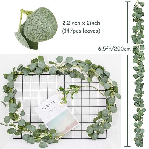 AIOR Eucalyptus Leaves 6.5FT Artificial Vines Eucalyptus Leaves Garland Greenery Garlands Silk Eucalyptus Leaves fake vines Wedding Backdrop Arch Wall Party Table Decor Apartment Room Decor in Saudi Arabia