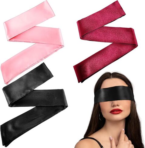 3 Pcs Satin Eye Mask, Adjustable Satin Blindfold Soft Satin Eye Covers Silk Blind Folds for Adult Play, Blindfold and Hand Ties for Travel Nap Meditation in Saudi Arabia