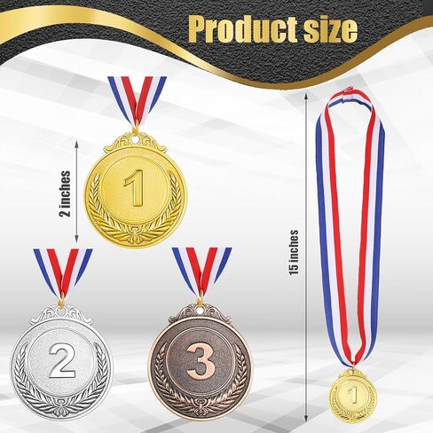 60 قطعة من ميداليات الجوائز الذهبية والفضية والبرونزية مع شريط للرقبة، ميداليات للجوائز، ميداليات الجائزة الأولى والثانية للأطفال والكبار، هدايا الحفلات المسابقات، 2 بوصة (60) in Kuwait