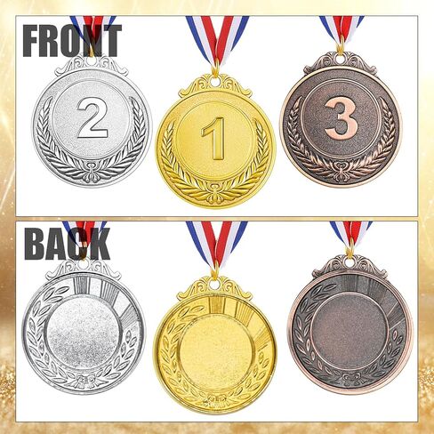 60 قطعة من ميداليات الجوائز الذهبية والفضية والبرونزية مع شريط للرقبة، ميداليات للجوائز، ميداليات الجائزة الأولى والثانية للأطفال والكبار، هدايا الحفلات المسابقات، 2 بوصة (60) in Kuwait