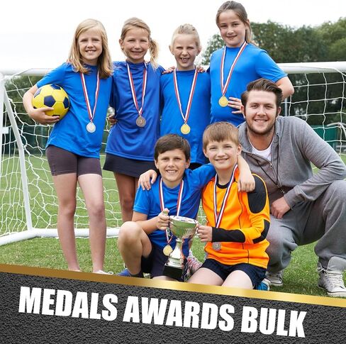 60 قطعة من ميداليات الجوائز الذهبية والفضية والبرونزية مع شريط للرقبة، ميداليات للجوائز، ميداليات الجائزة الأولى والثانية للأطفال والكبار، هدايا الحفلات المسابقات، 2 بوصة (60) in Kuwait