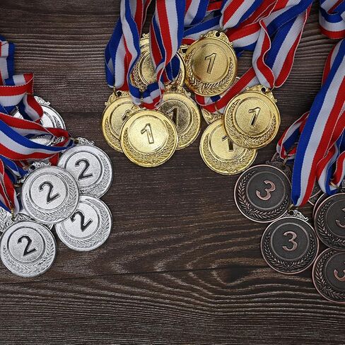60 قطعة من ميداليات الجوائز الذهبية والفضية والبرونزية مع شريط للرقبة، ميداليات للجوائز، ميداليات الجائزة الأولى والثانية للأطفال والكبار، هدايا الحفلات المسابقات، 2 بوصة (60) in Kuwait