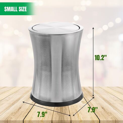 Bennett Swivel-A-Lid Small Trash Can, Stainless Steel Attractive 'Center-Inset' Designed Wastebasket, Modern Home Décor, Round Shape (Silver) in Saudi Arabia
