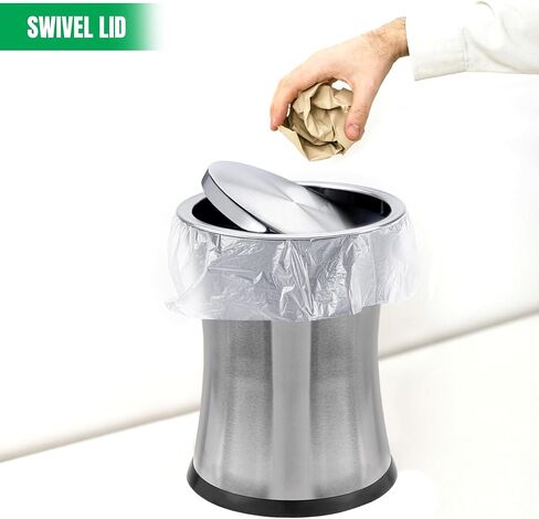 Bennett Swivel-A-Lid Small Trash Can, Stainless Steel Attractive 'Center-Inset' Designed Wastebasket, Modern Home Décor, Round Shape (Silver) in Saudi Arabia