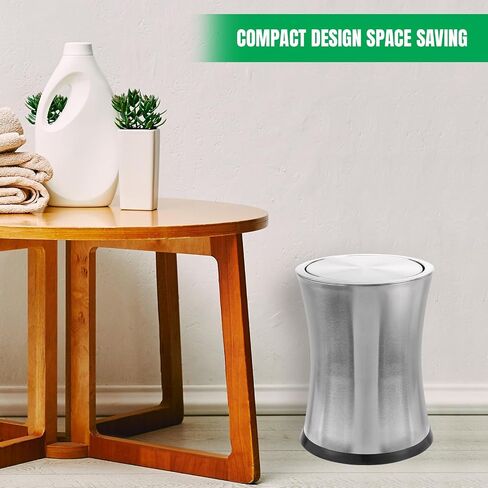 Bennett Swivel-A-Lid Small Trash Can, Stainless Steel Attractive 'Center-Inset' Designed Wastebasket, Modern Home Décor, Round Shape (Silver) in Saudi Arabia