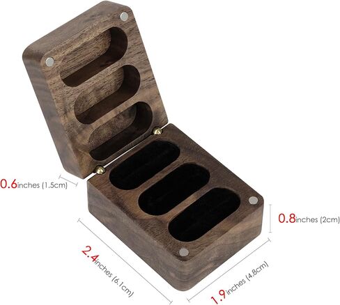 Wooden Ring Box 3 Slots, Walnut Velvet Ring Case, Travel Square Jewelry Storage Box Organizer, Suitable for Wedding, Engagement in Kuwait