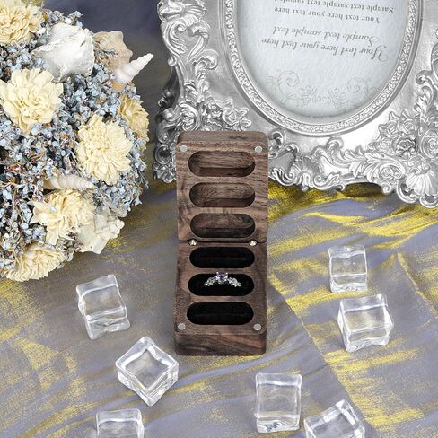 Wooden Ring Box 3 Slots, Walnut Velvet Ring Case, Travel Square Jewelry Storage Box Organizer, Suitable for Wedding, Engagement in Kuwait