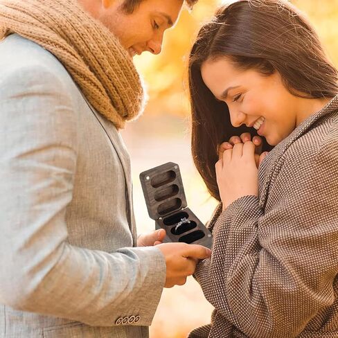 Wooden Ring Box 3 Slots, Walnut Velvet Ring Case, Travel Square Jewelry Storage Box Organizer, Suitable for Wedding, Engagement in Kuwait