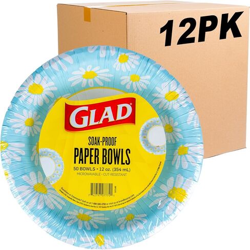 Glad Everyday Disposable Paper Bowls with Lovely Daisies Design| Cut-Resistant, Microwavable Paper Bowls for All Foods & Daily Use | 12 oz, 50 Count in Saudi Arabia