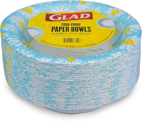Glad Everyday Disposable Paper Bowls with Lovely Daisies Design| Cut-Resistant, Microwavable Paper Bowls for All Foods & Daily Use | 12 oz, 50 Count in Saudi Arabia