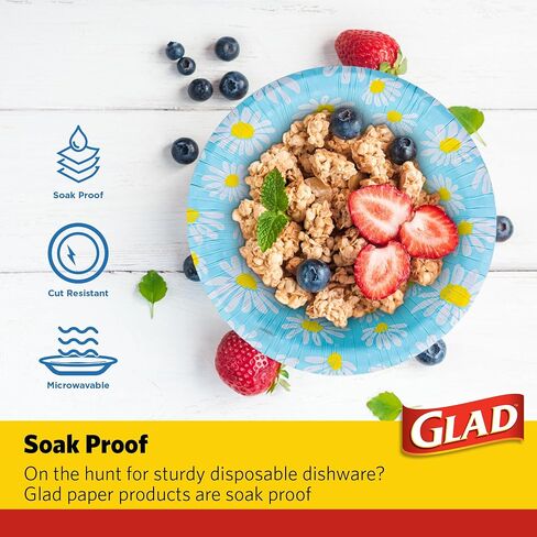 Glad Everyday Disposable Paper Bowls with Lovely Daisies Design| Cut-Resistant, Microwavable Paper Bowls for All Foods & Daily Use | 12 oz, 50 Count in Saudi Arabia