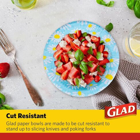 Glad Everyday Disposable Paper Bowls with Lovely Daisies Design| Cut-Resistant, Microwavable Paper Bowls for All Foods & Daily Use | 12 oz, 50 Count in Saudi Arabia
