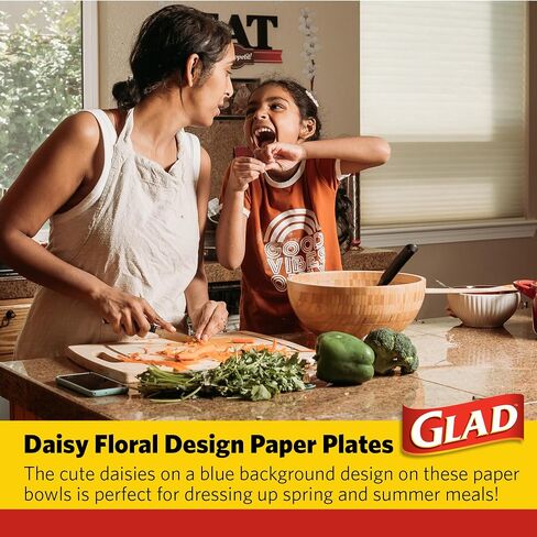 Glad Everyday Disposable Paper Bowls with Lovely Daisies Design| Cut-Resistant, Microwavable Paper Bowls for All Foods & Daily Use | 12 oz, 50 Count in Saudi Arabia