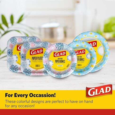 Glad Everyday Disposable Paper Bowls with Lovely Daisies Design| Cut-Resistant, Microwavable Paper Bowls for All Foods & Daily Use | 12 oz, 50 Count in Saudi Arabia