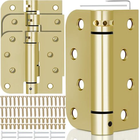 2 Pcs Self Closing Door Hinges 4 Inches Heavy Duty Steel Spring Loaded Hinges with 5/8" Radius Corner for Exterior Interior Doors, Bright Brass in Saudi Arabia