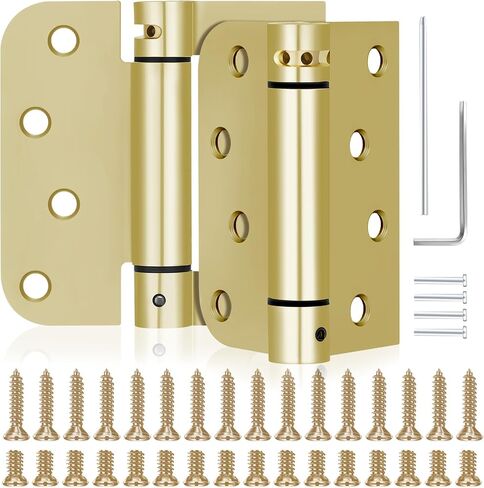 2 Pcs Self Closing Door Hinges 4 Inches Heavy Duty Steel Spring Loaded Hinges with 5/8" Radius Corner for Exterior Interior Doors, Bright Brass in Saudi Arabia