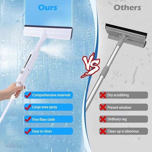 Spray Window Squeegee, 3-in-1 Professional Squeegee with Telescopic Extension Pole up to 59", Home Cleaner Tools for Windows, Bathrooms, Mirrors in Saudi Arabia
