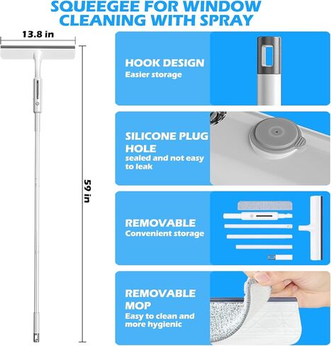 Spray Window Squeegee, 3-in-1 Professional Squeegee with Telescopic Extension Pole up to 59", Home Cleaner Tools for Windows, Bathrooms, Mirrors in Saudi Arabia