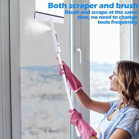 Spray Window Squeegee, 3-in-1 Professional Squeegee with Telescopic Extension Pole up to 59", Home Cleaner Tools for Windows, Bathrooms, Mirrors in Saudi Arabia