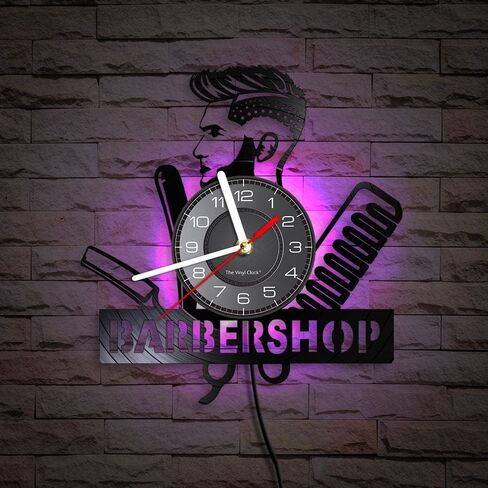 12 Inch Barber Shop LED Wall Clock with 7 Colors Changing, Vintage Decorative Analog Black Vinyl Record Wall Clock Silent Quartz Non Ticking for Barber Shop Decor Hairdressers Gifts in Saudi Arabia