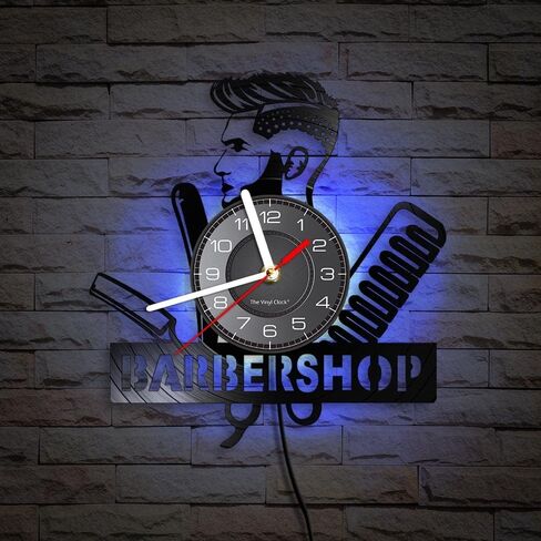 12 Inch Barber Shop LED Wall Clock with 7 Colors Changing, Vintage Decorative Analog Black Vinyl Record Wall Clock Silent Quartz Non Ticking for Barber Shop Decor Hairdressers Gifts in Saudi Arabia