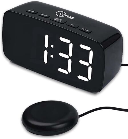 Loud Alarm Clock with Bed Shaker, Vibrating Alarm Clock for Heavy Sleepers, Multifunctional Digital Alarm Clock, Deaf and Hard of Hearing, Full Range Dimmer and Battery Backup (Black, 1) in Saudi Arabia