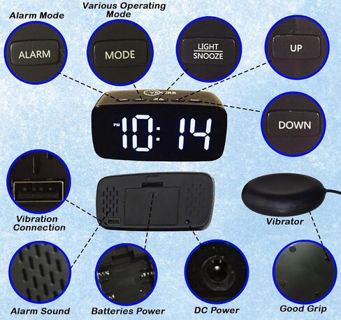 Loud Alarm Clock with Bed Shaker, Vibrating Alarm Clock for Heavy Sleepers, Multifunctional Digital Alarm Clock, Deaf and Hard of Hearing, Full Range Dimmer and Battery Backup (Black, 1) in Saudi Arabia
