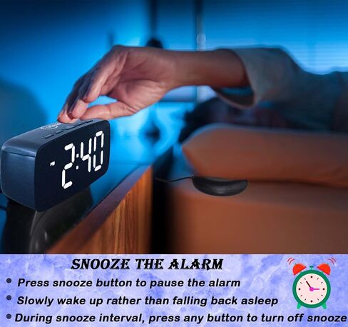 Loud Alarm Clock with Bed Shaker, Vibrating Alarm Clock for Heavy Sleepers, Multifunctional Digital Alarm Clock, Deaf and Hard of Hearing, Full Range Dimmer and Battery Backup (Black, 1) in Saudi Arabia