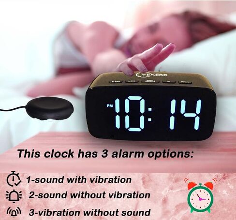 Loud Alarm Clock with Bed Shaker, Vibrating Alarm Clock for Heavy Sleepers, Multifunctional Digital Alarm Clock, Deaf and Hard of Hearing, Full Range Dimmer and Battery Backup (Black, 1) in Saudi Arabia