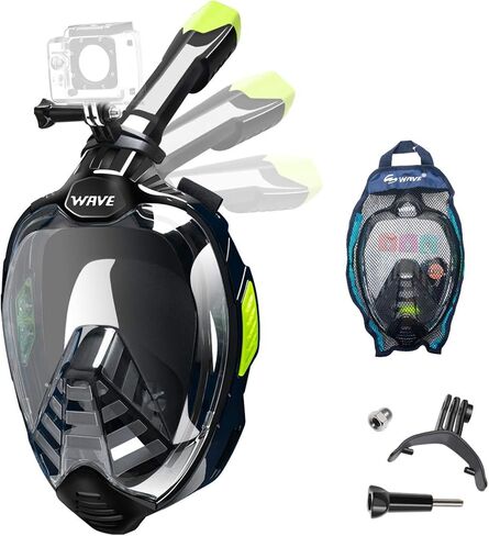 Full Face Snorkel Mask, Diving Mask with 180° Panoramic View Dual Airflow Breathing Technology with Detachable Camera Mount, Dry Top Set Anti Fog Anti Leak for Kids Adult in Saudi Arabia