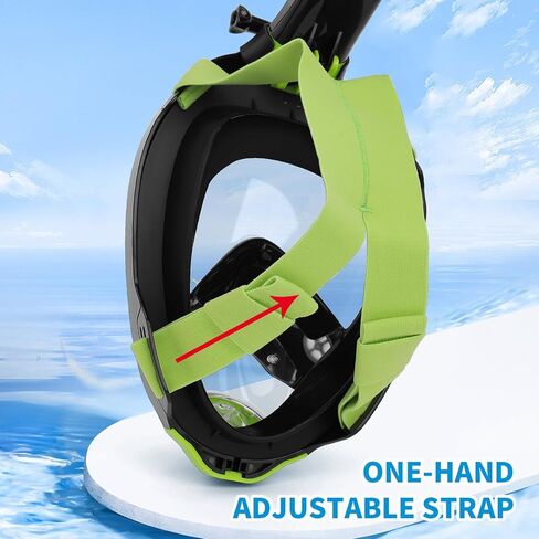 قناع غص لكامل الوجه، قناع غوص مع رؤية بانورامية 180 درجة، تكنولوجيا التنفس لتدفق الهواء المزدوج مع حامل كاميرا قابل للفصل، مجموعة علوية جافة مضادة للضباب ومضادة للتسرب للأطفال والكبار in Kuwait