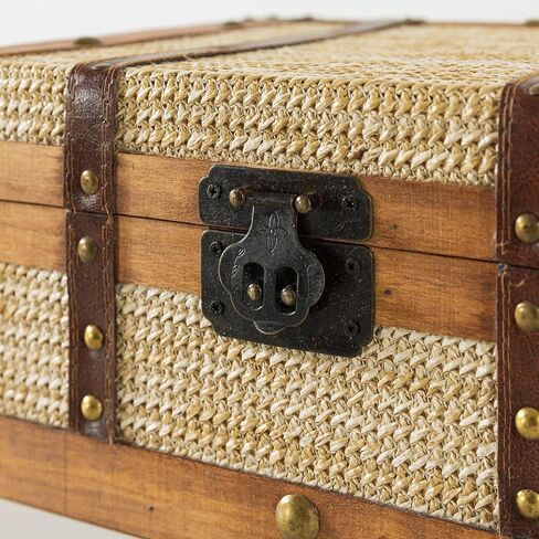 Soul & Lane Benjamin Wood Decorative Suitcase Storage Boxes with Hinged Lids, Vintage Keepsake Memory Trunks - Set of 2, Antique Luggage Set, Wooden Nesting Treasure Chests in Saudi Arabia