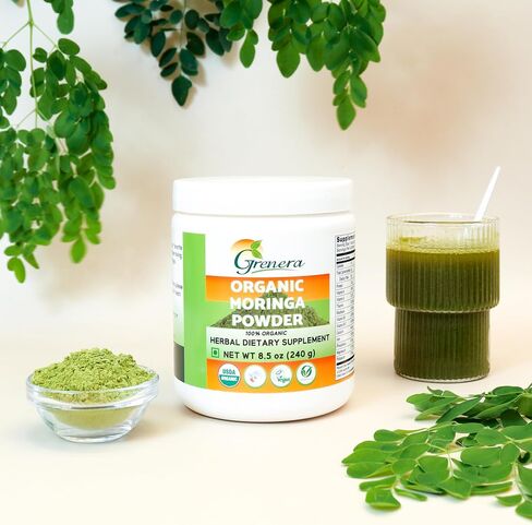 Grenera Organic Moringa Powder - 2.2 lbs (35.2 oz) | Moringa Oleifera Leaf Powder Lab Tested for Purity | Moringa Powder Organic Perfect for Smoothies, Drinks, Tea & Recipes | 100% Raw from India in Saudi Arabia