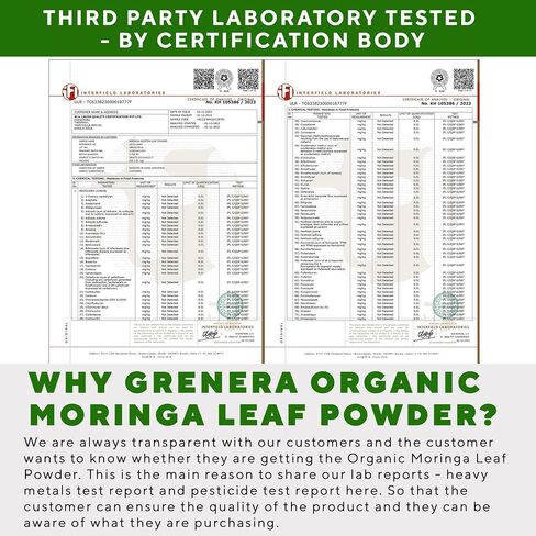 Grenera Organic Moringa Powder - 2.2 lbs (35.2 oz) | Moringa Oleifera Leaf Powder Lab Tested for Purity | Moringa Powder Organic Perfect for Smoothies, Drinks, Tea & Recipes | 100% Raw from India in Saudi Arabia