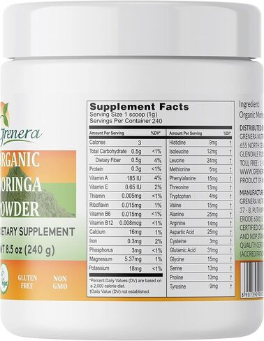 Grenera Organic Moringa Powder - 2.2 lbs (35.2 oz) | Moringa Oleifera Leaf Powder Lab Tested for Purity | Moringa Powder Organic Perfect for Smoothies, Drinks, Tea & Recipes | 100% Raw from India in Saudi Arabia