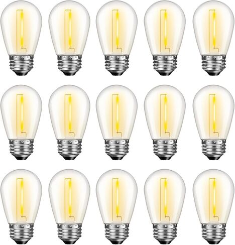 15 حزمة من مصابيح الإضاءة البديلة LED S14 القابلة للتعتيم، مصابيح إديسون مقاومة للماء بقدرة 1 وات لأضواء سلسلة حديقة الفناء في الهواء الطلق، قاعدة لولبية متوسطة عادية E26، 2200 ك أبيض دافئ in Kuwait