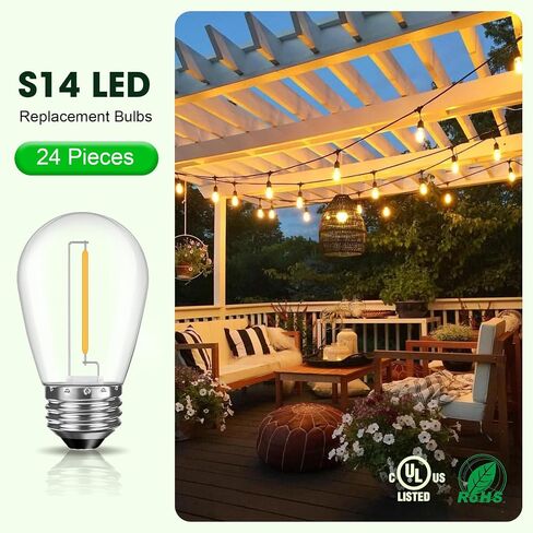 15 حزمة من مصابيح الإضاءة البديلة LED S14 القابلة للتعتيم، مصابيح إديسون مقاومة للماء بقدرة 1 وات لأضواء سلسلة حديقة الفناء في الهواء الطلق، قاعدة لولبية متوسطة عادية E26، 2200 ك أبيض دافئ in Kuwait