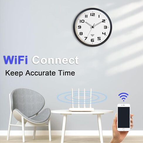 OCEST Wall Clock 12Inch - Analog Wi-Fi Wall Clock - Sets Automatically - Easy to Read - Silent Battery Operated Wall Clock for living room Bedroom Office Kitchen in Saudi Arabia