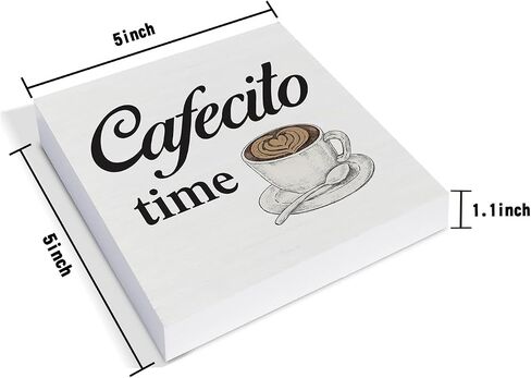Country Cafecito Time Wooden Box Sign - Rustic Décor for Coffee Lovers Includes Desk and Wall Plaque Perfect for Home Kitchen Shelf Tabletop Wall Decoration - 5" x 5 in Saudi Arabia