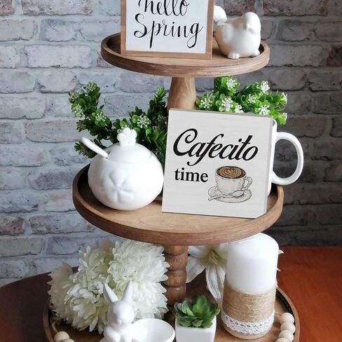 Country Cafecito Time Wooden Box Sign - Rustic Décor for Coffee Lovers Includes Desk and Wall Plaque Perfect for Home Kitchen Shelf Tabletop Wall Decoration - 5" x 5 in Saudi Arabia
