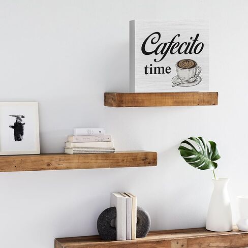 Country Cafecito Time Wooden Box Sign - Rustic Décor for Coffee Lovers Includes Desk and Wall Plaque Perfect for Home Kitchen Shelf Tabletop Wall Decoration - 5" x 5 in Saudi Arabia